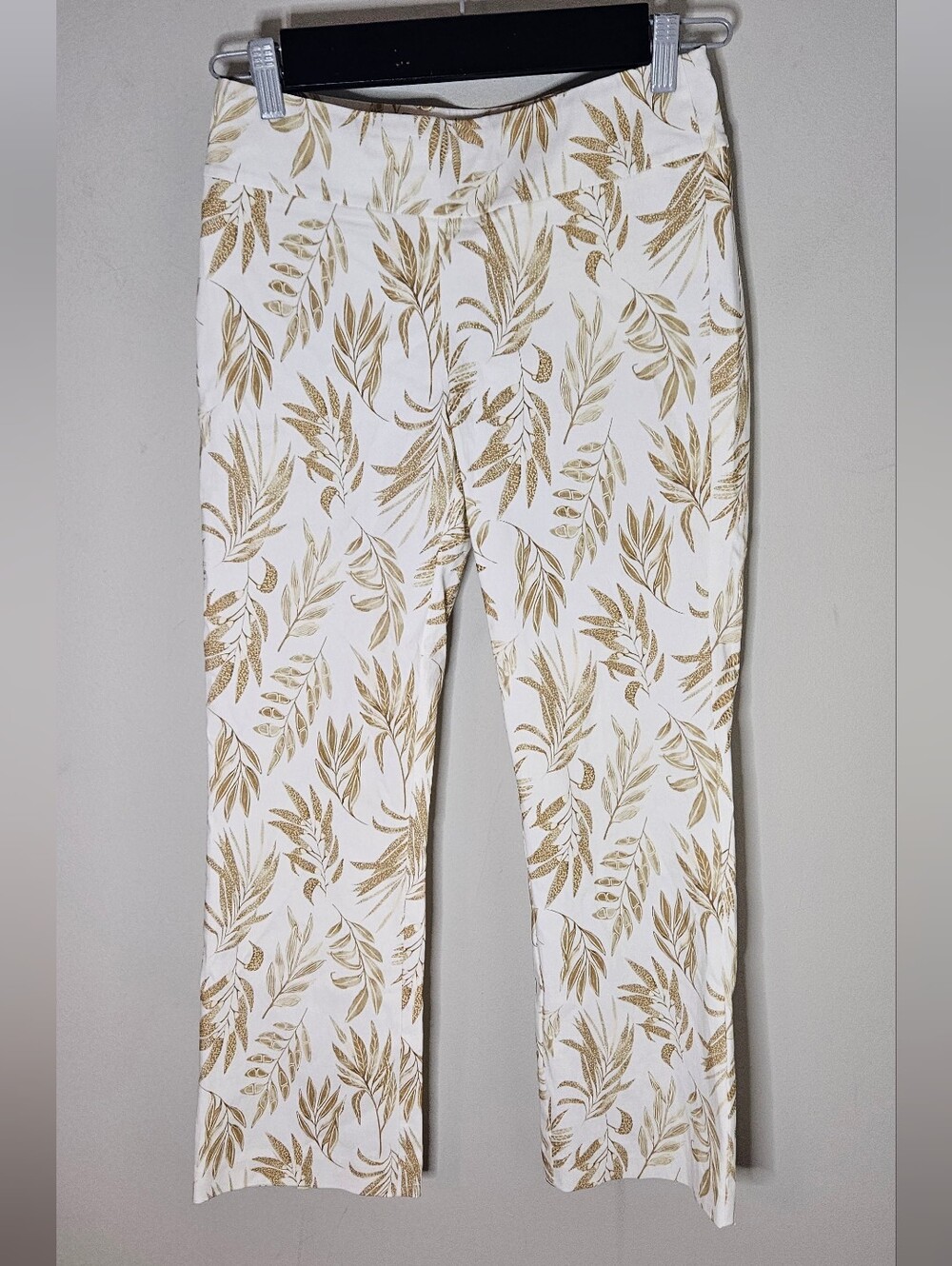 J McLaughlin Ivy Pants Tan White Leaf Print Cropped Stretch Pull On Women's 0 - Picture 2 of 9